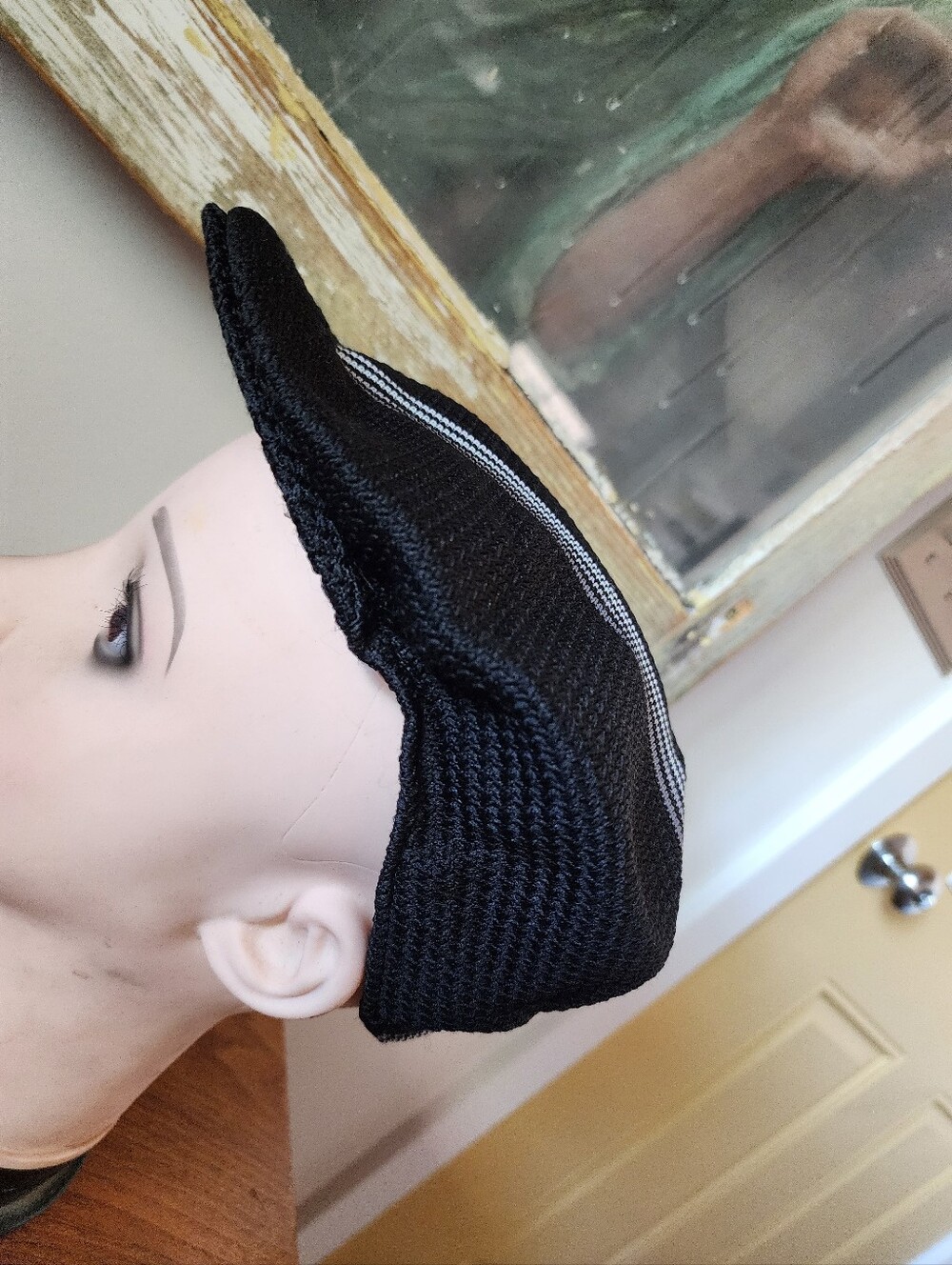 Kangol Black Newsboy Cap with Pinstripe Detail